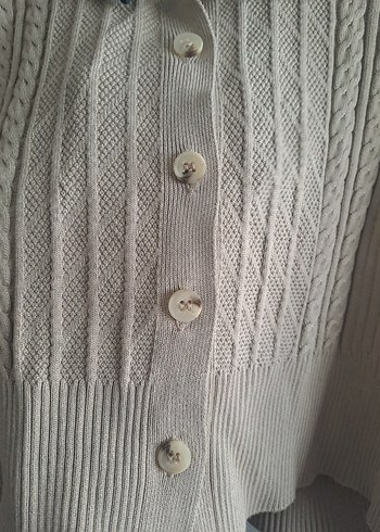 Bej Triko Midi Hırka, Uzun Kollu, Yakalı - Görsel 6