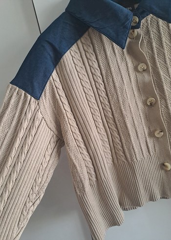 Bej Triko Midi Hırka, Uzun Kollu, Yakalı - Görsel 2