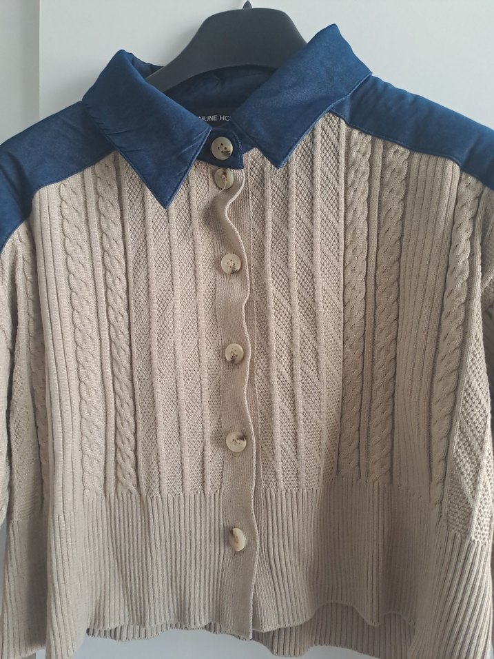 Bej Triko Midi Hırka, Uzun Kollu, Yakalı - Görsel 3