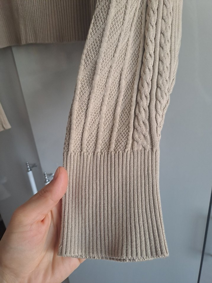 Bej Triko Midi Hırka, Uzun Kollu, Yakalı - Görsel 5