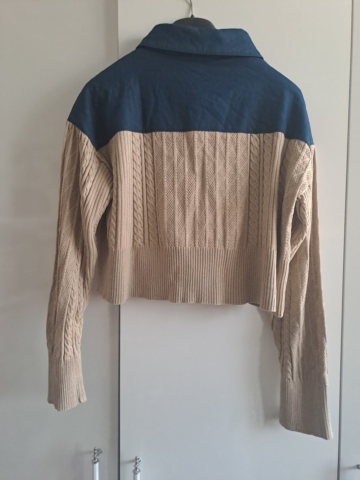 Bej Triko Midi Hırka, Uzun Kollu, Yakalı - Görsel 4