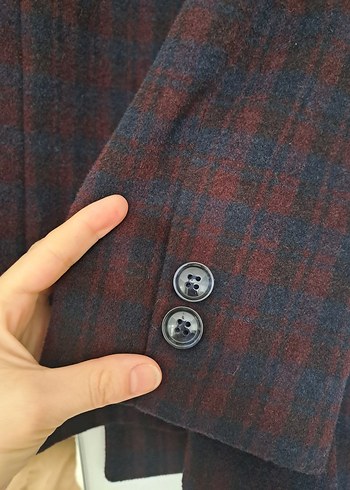 Bordo Düğmeli Erkek Yün Kaban - Görsel 2