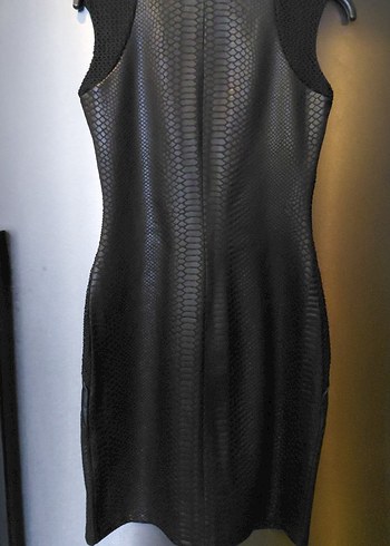 network Siyah Yılan Derisi Desenli Midi Elbise - Görsel 3