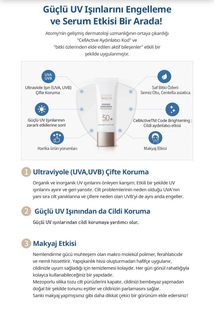 Atomy Absolute SPF 50 Güneş Kremi - Görsel 3