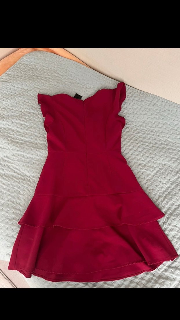 Kırmızı Midi Fırfırlı kadın elbise - Görsel 2