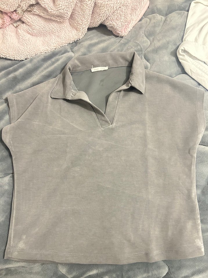 Gri Süet Kadın Gömlek sıfır Kollu - Görsel 2