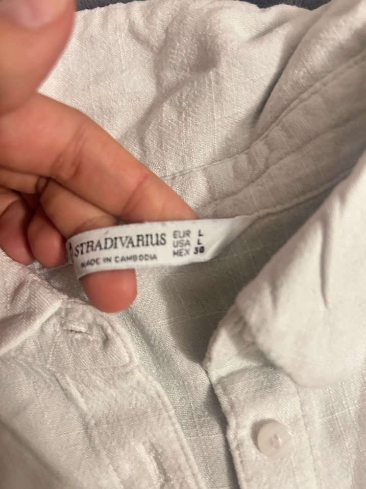 Düğmeli Beyaz Keten Kadın Gömlek - Görsel 5