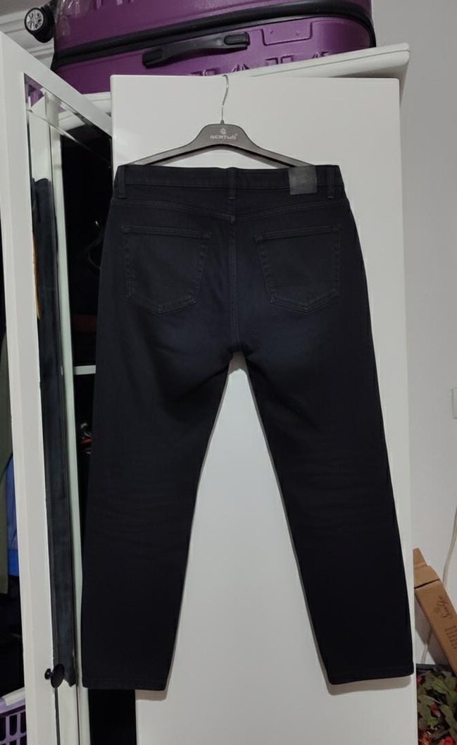 amBar Siyah Düğmeli Bol Kesim Midi Kot - Görsel 5