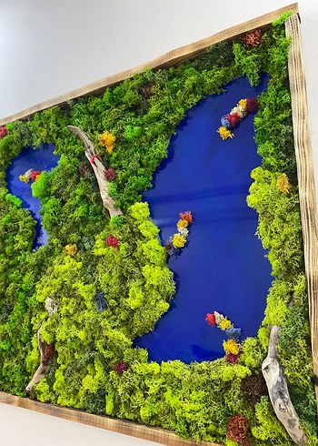 Ahşap Çerçeveli Göl ve Canlı Yosun Duvar Tablo 125x70 - Görsel 4