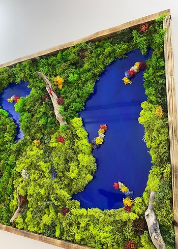 Ahşap Çerçeveli Göl ve Canlı Yosun Duvar Tablo 125x70 - Görsel 2