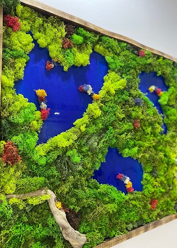 Ahşap Çerçeveli Göl ve Canlı Yosun Duvar Tablo 125x70 - Görsel 3