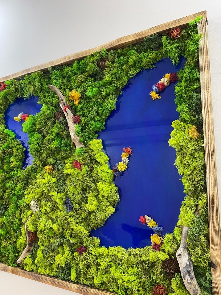 Ahşap Çerçeveli Göl ve Canlı Yosun Duvar Tablo 125x70 - Görsel 2