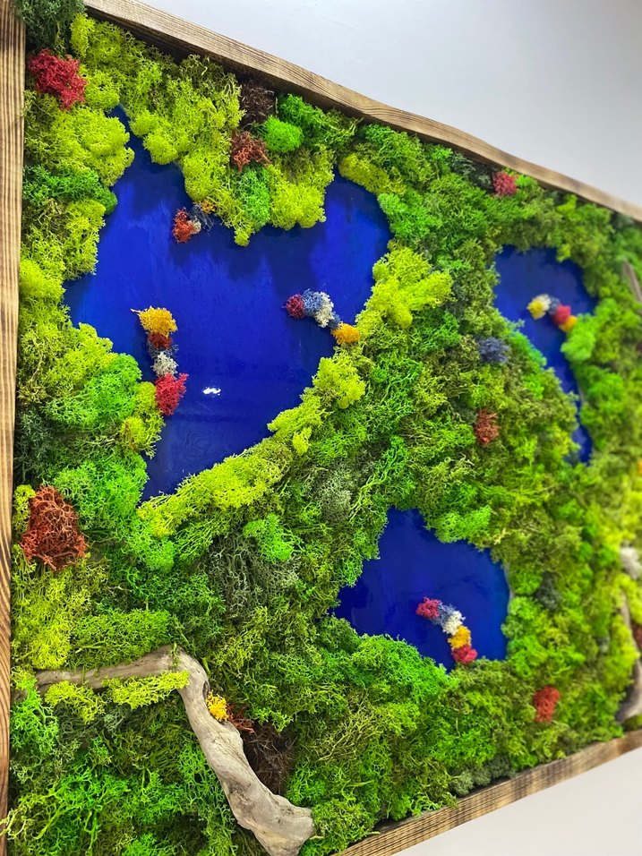 Ahşap Çerçeveli Göl ve Canlı Yosun Duvar Tablo 125x70 - Görsel 3