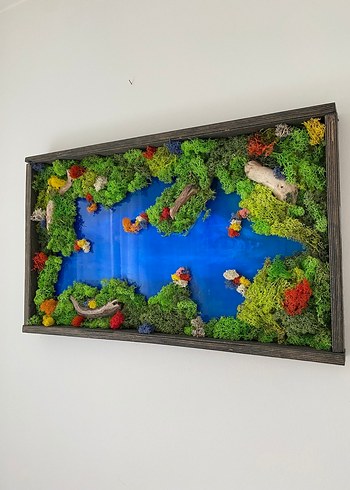 Ahşap Çerçeveli Göl Temalı Gerçek Yosunlu Duvar Tablo 68x41 - Görsel 3