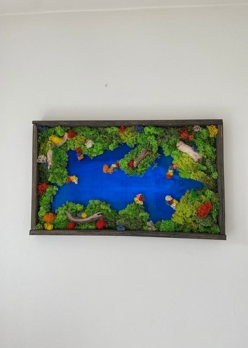 Ahşap Çerçeveli Göl Temalı Gerçek Yosunlu Duvar Tablo 68x41 - Görsel 2