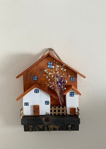 3 Kancalı Çiçekli Ahşap Renkli Ev Duvar Anahtarlık - Görsel 3