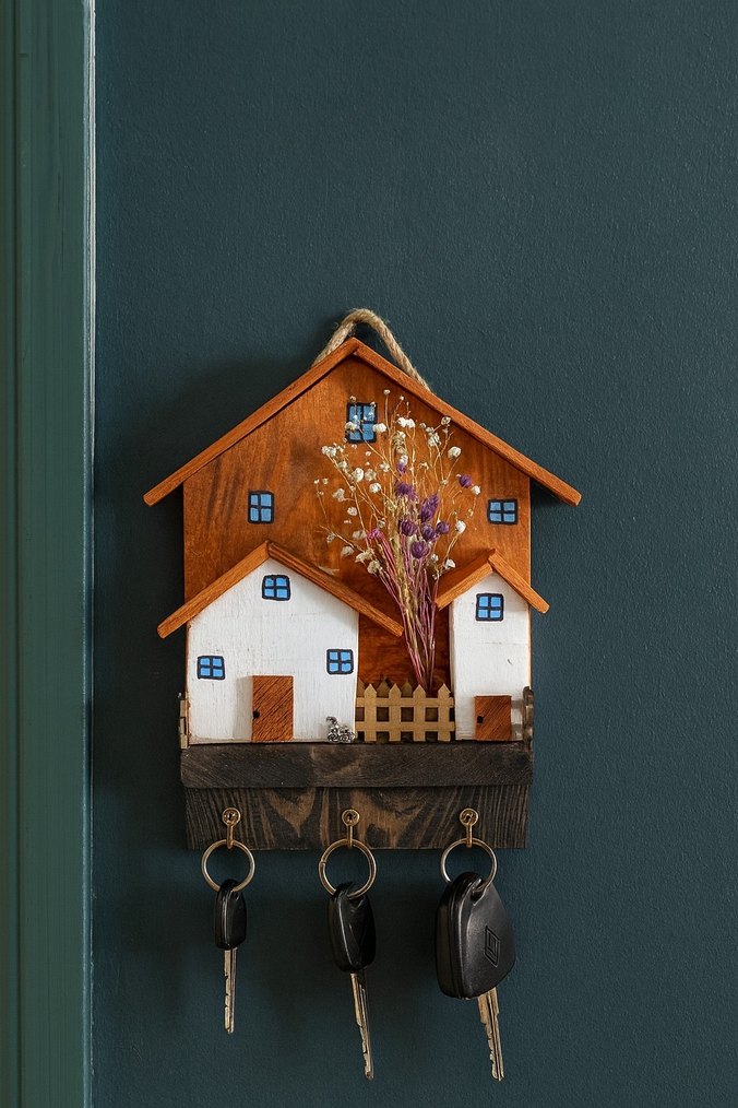 3 Kancalı Çiçekli Ahşap Renkli Ev Duvar Anahtarlık - Görsel 2