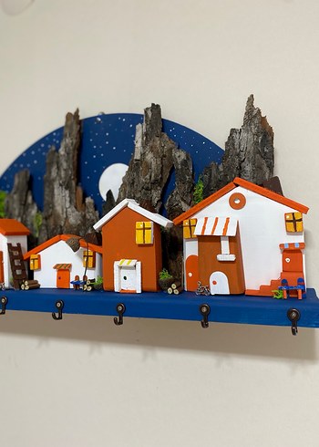 7 Kancalı Ahşap Dekoratif Duvar Anahtarlık Askılığı 50x25 cm - Görsel 2