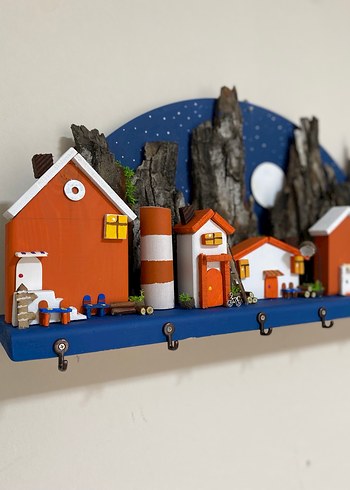 7 Kancalı Ahşap Dekoratif Duvar Anahtarlık Askılığı 50x25 cm - Görsel 3