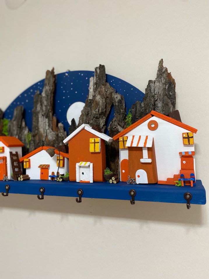 7 Kancalı Ahşap Dekoratif Duvar Anahtarlık Askılığı 50x25 cm - Görsel 2