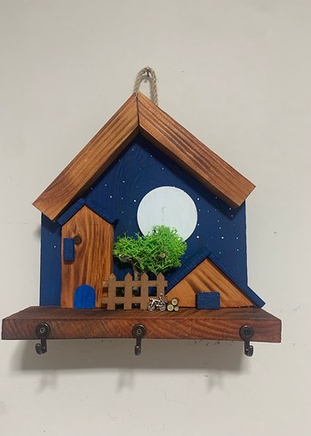 Ahşap Ev Figürlü Duvar Anahtarlık Askısı 30x20 cm - Görsel 2