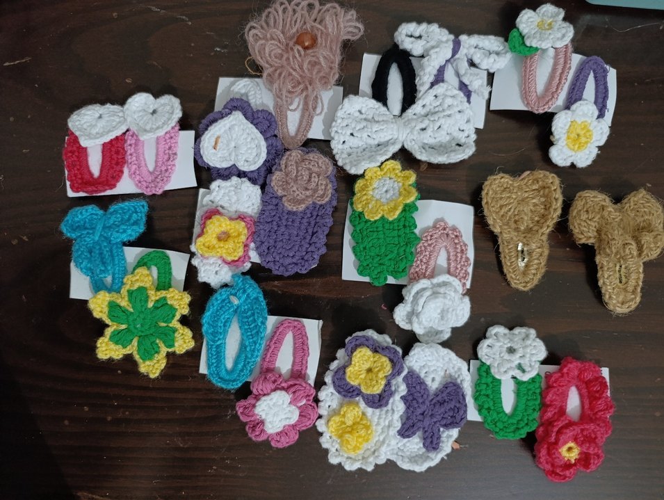 Renkli Nakışlı Örgü Çocuk Saç Tokaları - Görsel 2