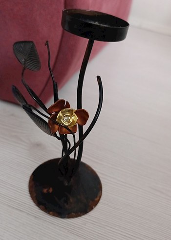Kahverengi Metal Çiçekli Mumluk - Görsel 2