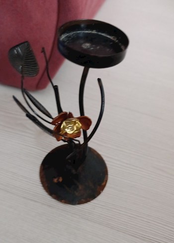 Kahverengi Metal Çiçekli Mumluk - Görsel 4