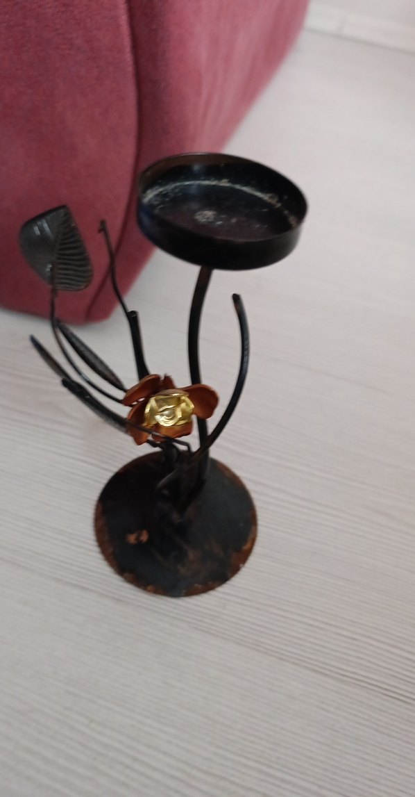 Kahverengi Metal Çiçekli Mumluk - Görsel 4