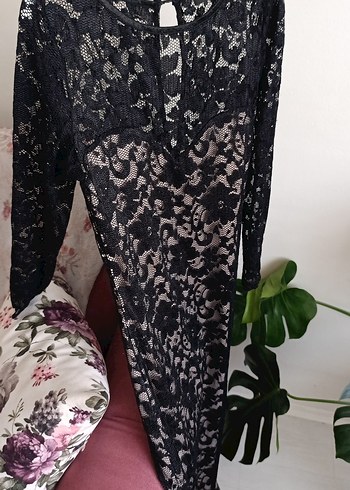 Dantelli Siyah Uzun Kadın Abiye Elbise - Görsel 13