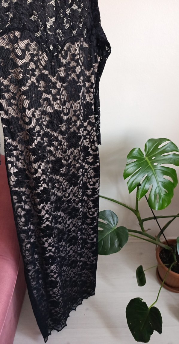 Dantelli Siyah Uzun Kadın Abiye Elbise - Görsel 2