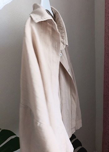 Bej Düğmeli Keten Kadın Gömlek - Görsel 3