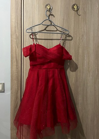 Kırmızı Parlak Midi Abiye Elbise - Görsel 2