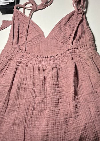 Pembe V Yakalı Salaş Midi Elbise - Görsel 4