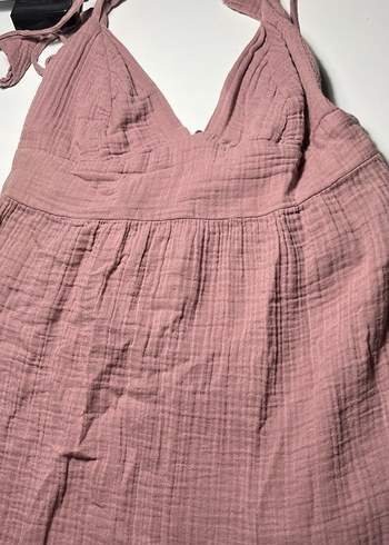 Pembe V Yakalı Salaş Midi Elbise - Görsel 3