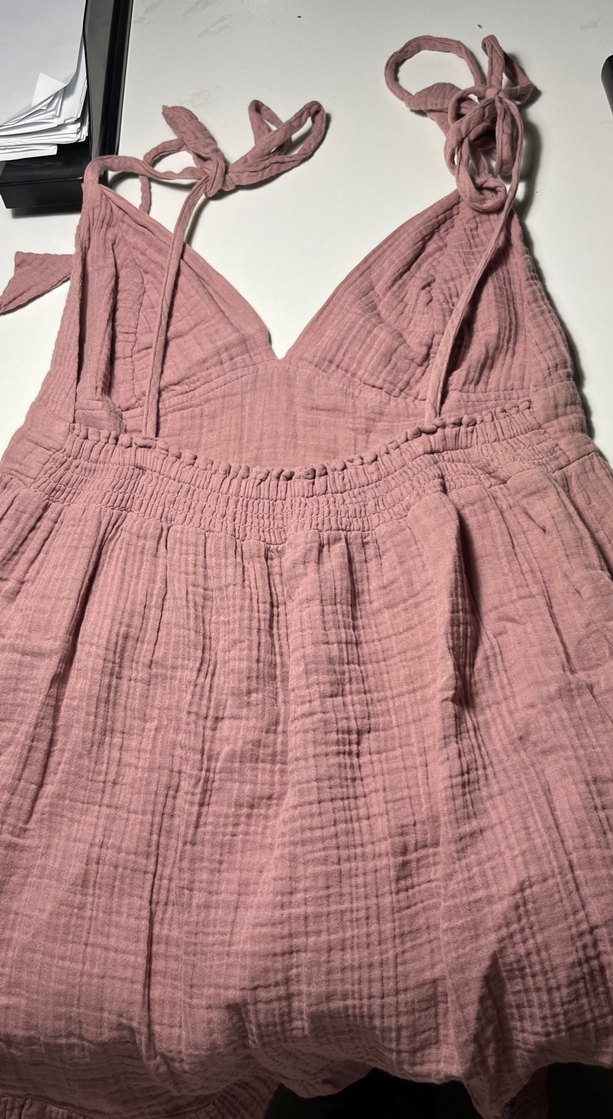 Pembe V Yakalı Salaş Midi Elbise - Görsel 4