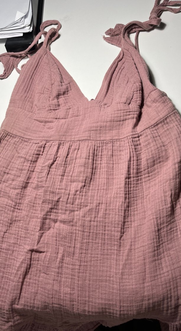 Pembe V Yakalı Salaş Midi Elbise - Görsel 3