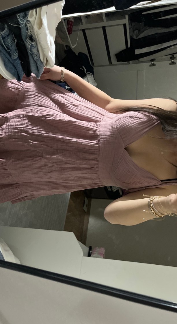 Pembe V Yakalı Salaş Midi Elbise - Görsel 2