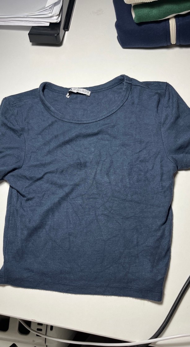 Mavi Denim Kısa Kollu Crop Top - Görsel 3