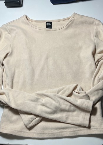 Bej Yüksek Yaka Uzun Kollu Crop Top - Görsel 3