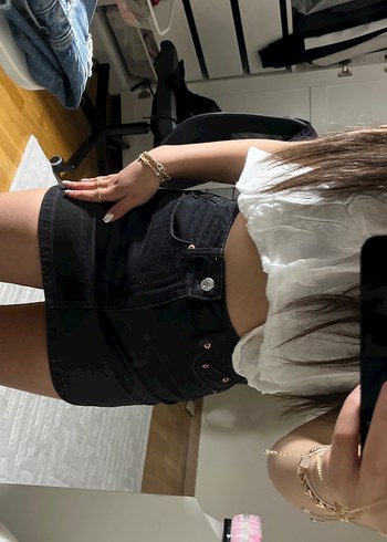 Siyah Denim Mini Etek - Görsel 2