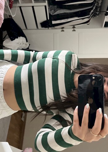 Çizgili Yüksek Yakalı Kadın Triko - Görsel 2