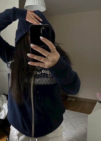 Fermuarlı Yüksek Yakalı Kadın Mavi Mont - Görsel 2