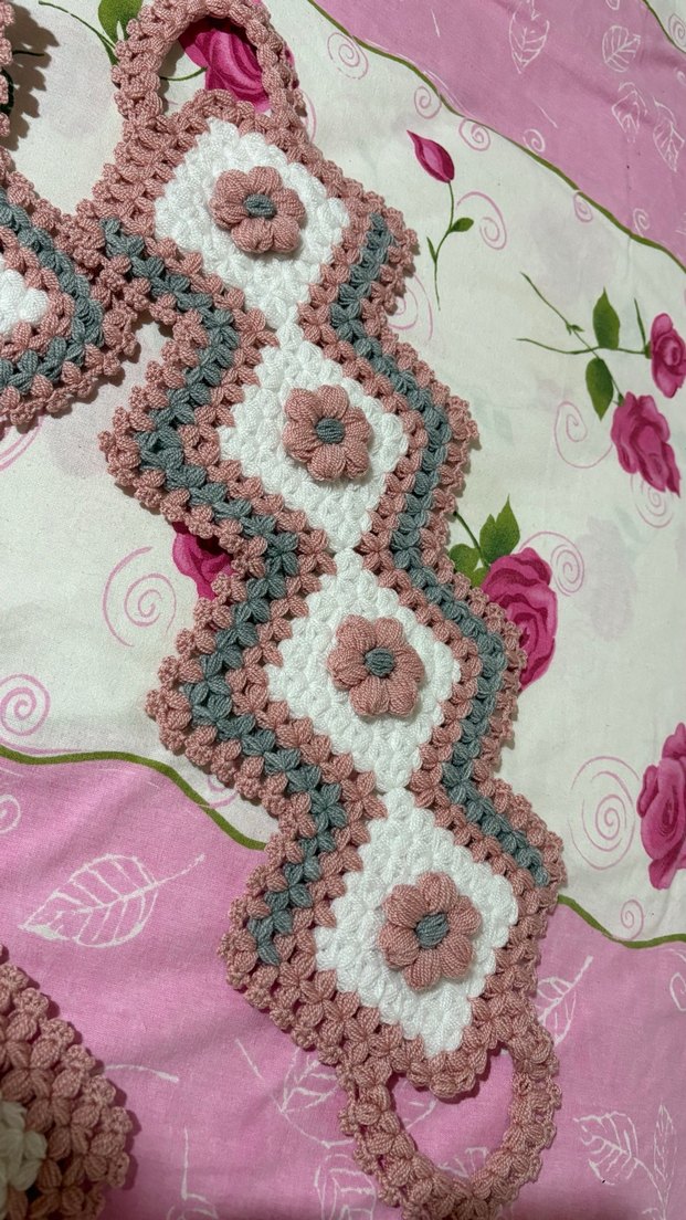 Pastel Pembe Örgü Banyo Süngeri Seti - Görsel 4