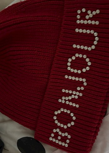 Kırmızı İnci Detaylı Örgü Kadın Bere - Görsel 2