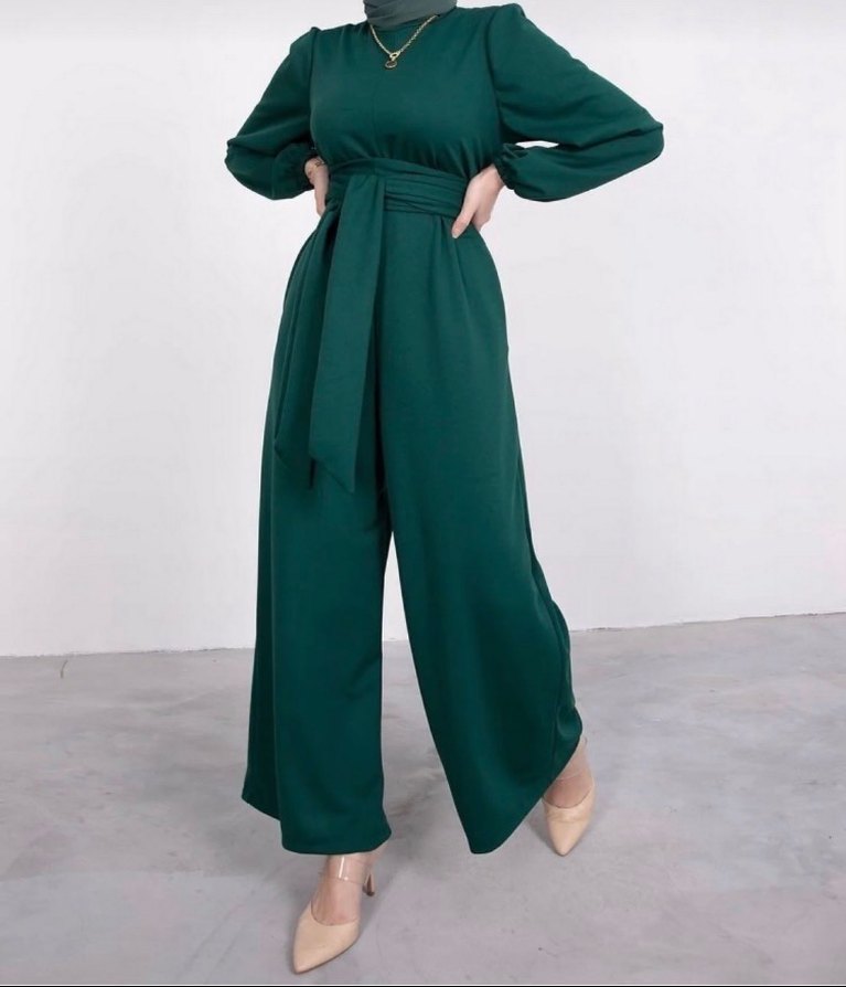 Yeşil Kemerli Uzun Kadın Tulum - Görsel 2