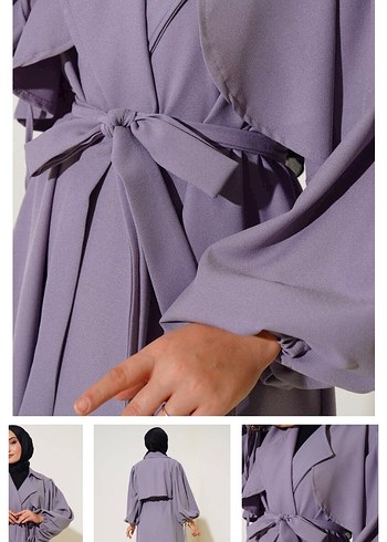 Mor Drapeli Uzun Kadın Trençkot - Görsel 3