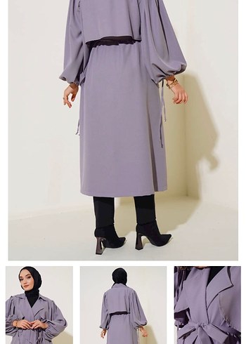 Mor Drapeli Uzun Kadın Trençkot - Görsel 2