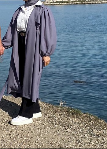 Mor Drapeli Uzun Kadın Trençkot - Görsel 4