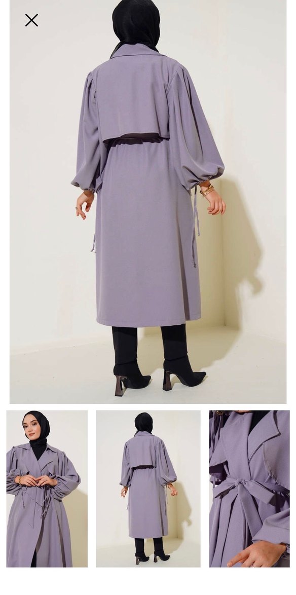 Mor Drapeli Uzun Kadın Trençkot - Görsel 2